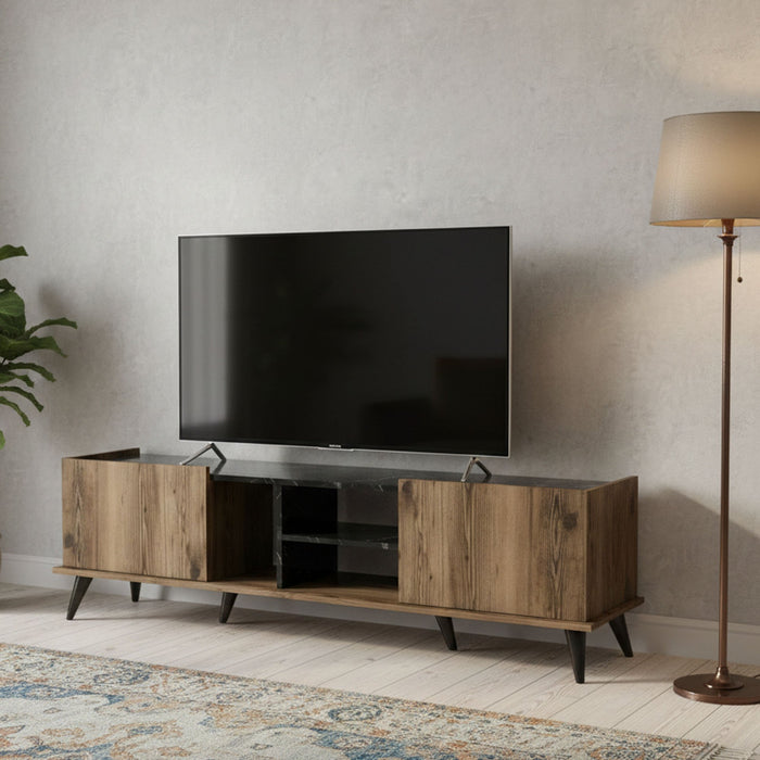 Paine, Mobile Porta tv 2 Ripiani, 180x34x52h cm Marrone Noce