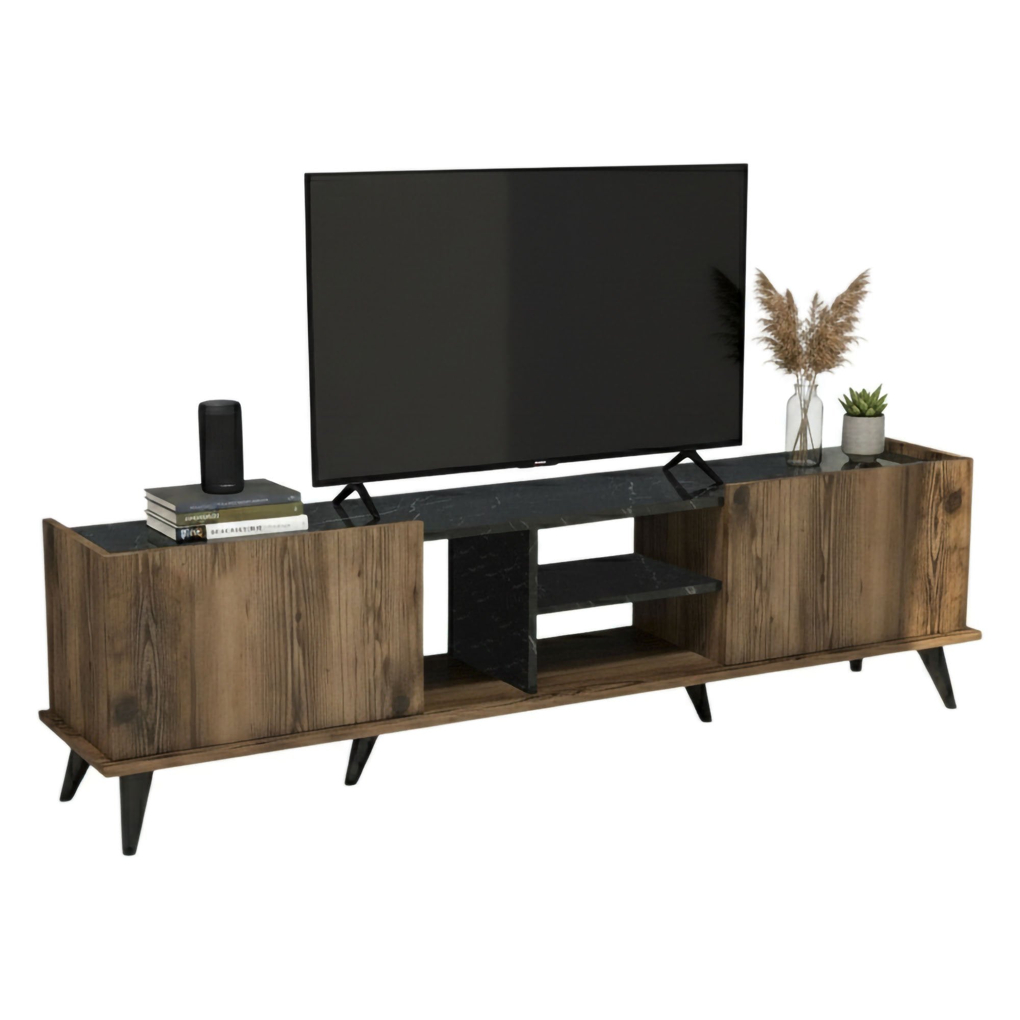 Paine, Mobile Porta tv 2 Ripiani, 180x34x52h cm Marrone Noce