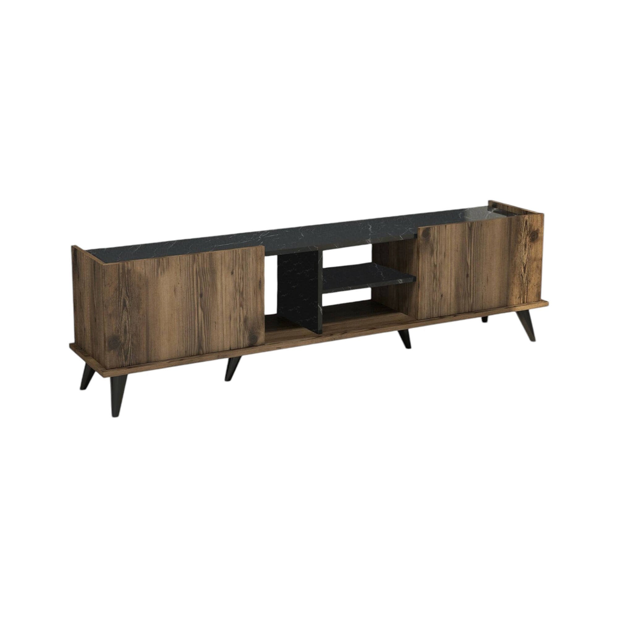 Mobile porta TV Paine, Credenza da soggiorno, Armadio basso per TV, Base parete attrezzata, 180x34 h52 cm, Noce e Nero