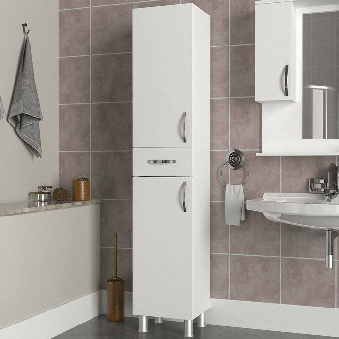 Mobile colonna Giuda, Pensile bagno o cucina, Armadio alto multifunzione, Mobiletto multiuso, 35x31 h179 cm, Bianco