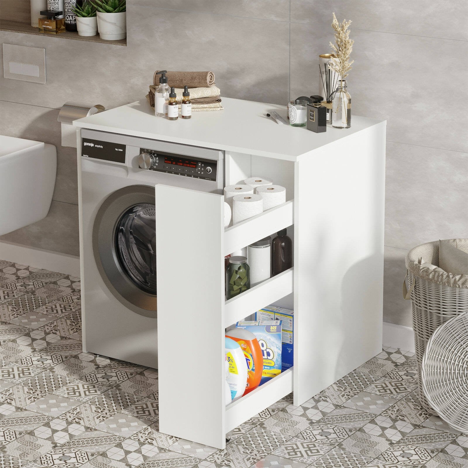 Mobile sottolavabo emile, Mobiletto da bagno, Contenitore porta lavabo, Armadio per lavandino, 94x60 h88 cm, Bianco