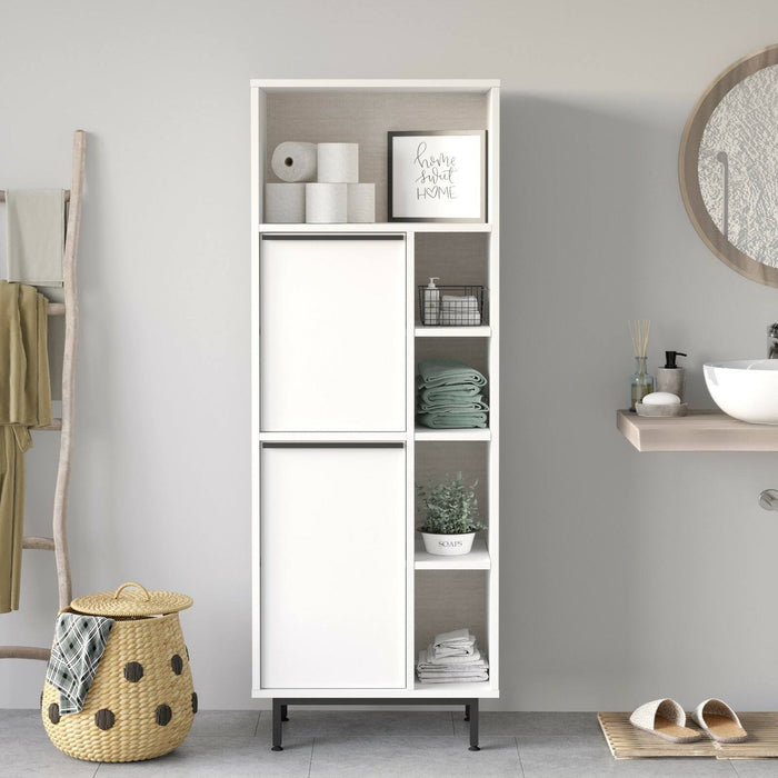 Mobile colonna Merbok, Pensile bagno o cucina, Armadio alto multifunzione, Mobiletto multiuso, 160x36 h45 cm, Bianco
