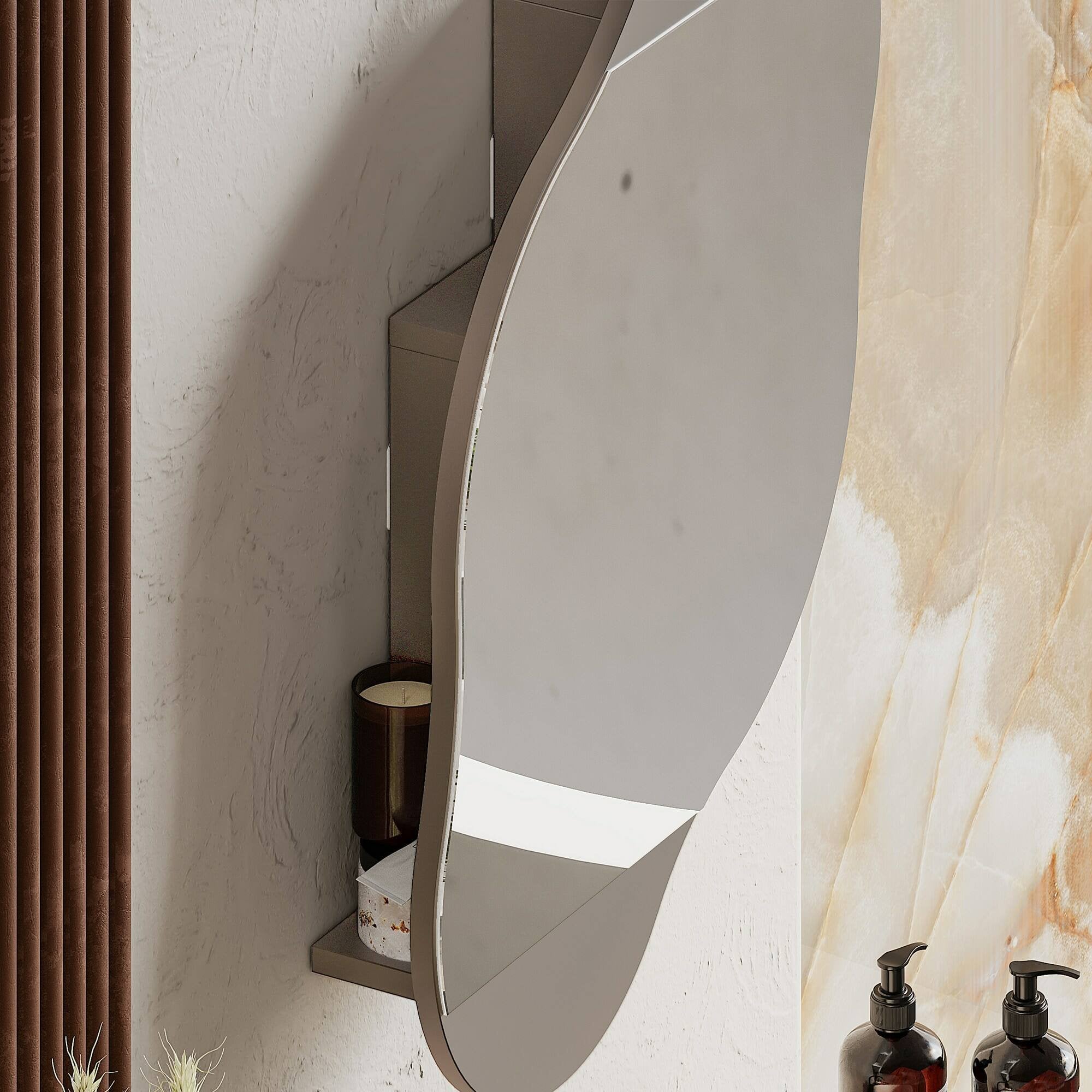 Specchio Asterisco, Specchiera, Articolo d'arredo a muro, Decorazione con specchio, 60x13 h75 cm, Beige