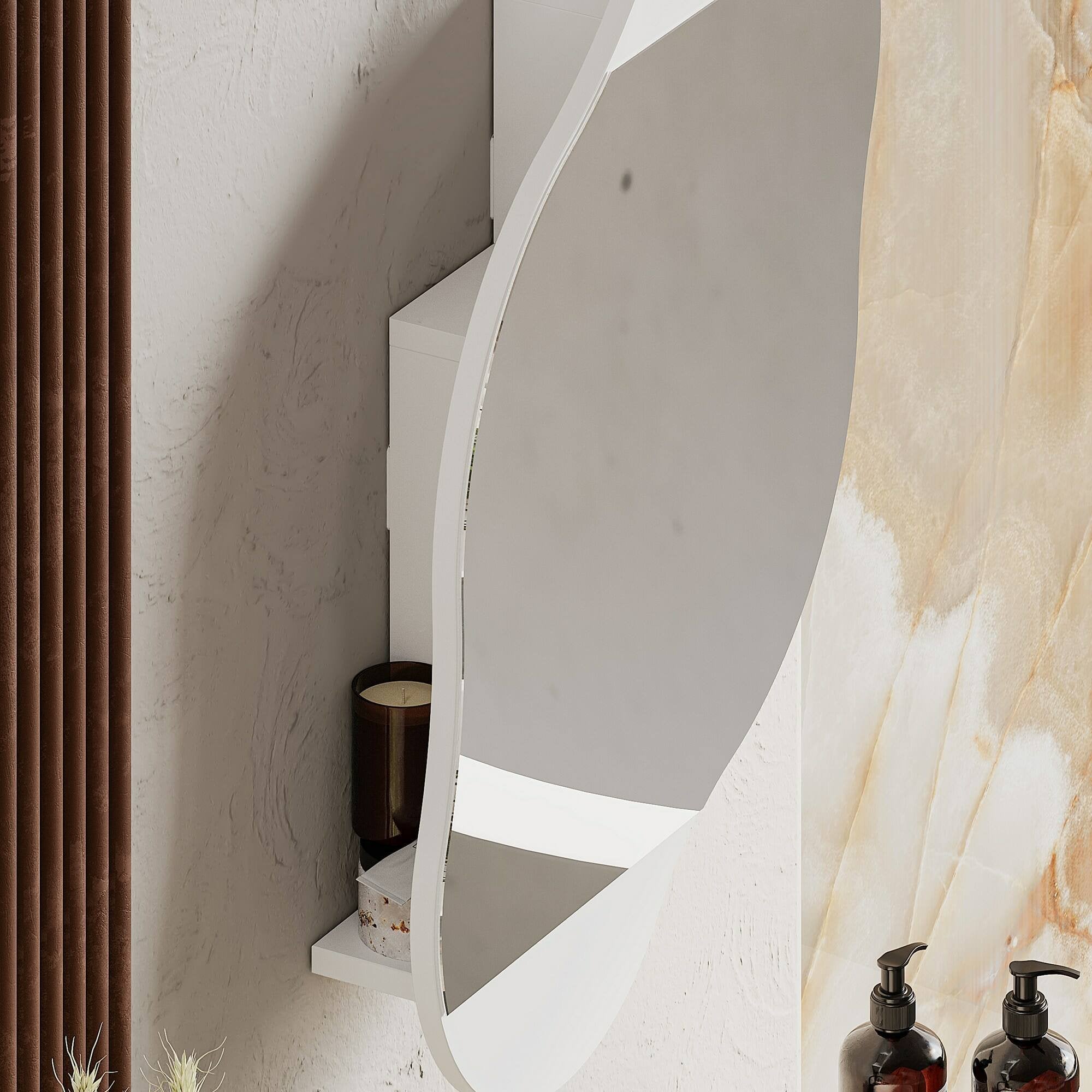 Specchio Asterisco, Specchiera, Articolo d'arredo a muro, Decorazione con specchio, 60x13 h75 cm, Bianco