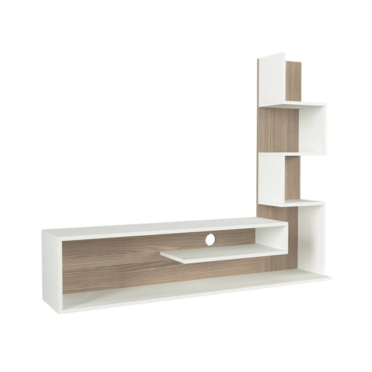 Parete attrezzata Armeno, Composizione soggiorno, Mobile salotto multiuso, Armadio porta TV, 30x22 h121 cm, Bianco e Rosso