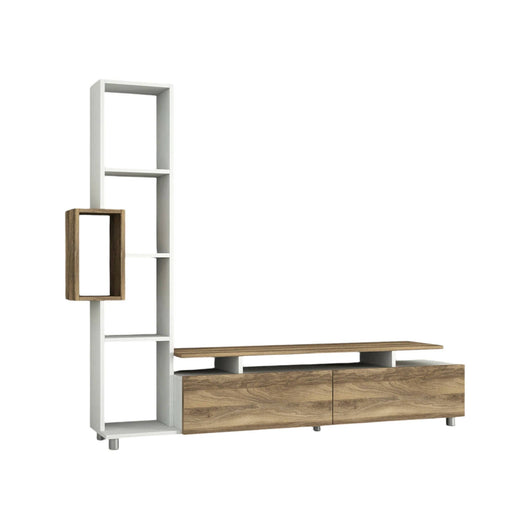 Parete attrezzata Biskek, Composizione soggiorno, Mobile salotto multiuso, Armadio porta TV, 160x30 h167 cm, Bianco e Noce