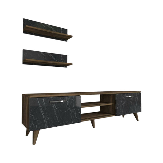 Parete attrezzata Ipsicratea, Composizione soggiorno, Mobile salotto multiuso, Armadio porta TV, 150x30 h41 cm, Noce e Grigio