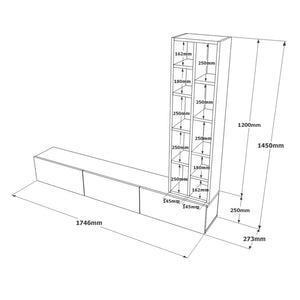Parete attrezzata Sardegna, Composizione soggiorno, Mobile salotto multiuso, Armadio porta TV, 175x27 h25 cm, Argento e Nero