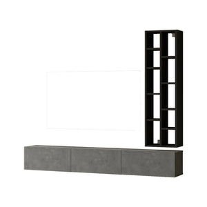 Parete attrezzata Sardegna, Composizione soggiorno, Mobile salotto multiuso, Armadio porta TV, 175x27 h25 cm, Argento e Nero