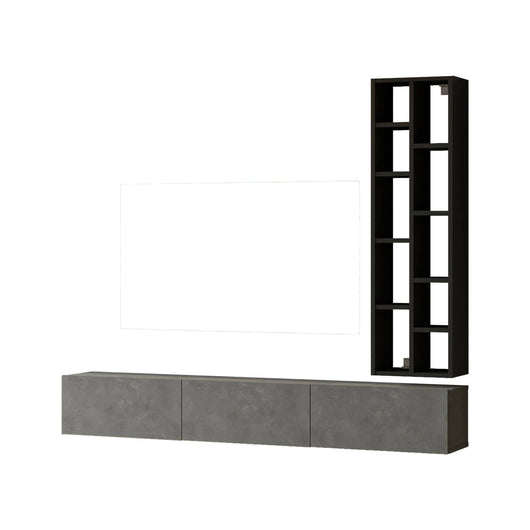 Parete attrezzata Sardegna, Composizione soggiorno, Mobile salotto multiuso, Armadio porta TV, 175x27 h25 cm, Argento e Nero