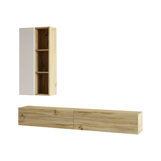 Parete attrezzata Francois, Composizione soggiorno, Mobile salotto multiuso, Armadio porta TV, 175x27 h25 cm, Quercia e Bianco