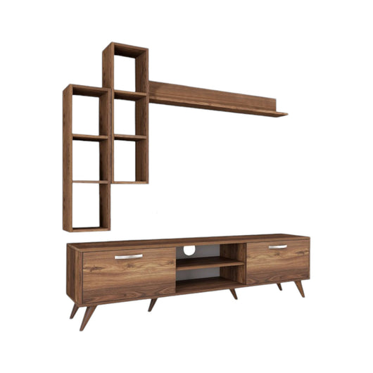 Parete attrezzata Gunding, Composizione soggiorno, Mobile salotto multiuso, Armadio porta TV, 180x35 h49 cm, Noce