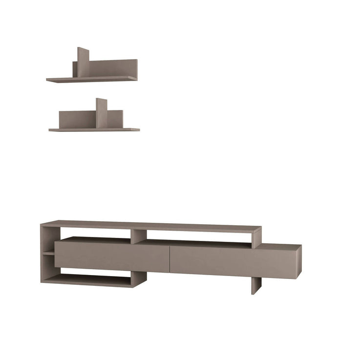 Parete attrezzata Huko, Composizione soggiorno, Mobile salotto multiuso, Armadio porta TV, 180x32 h42 cm, Beige