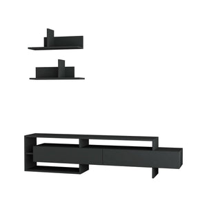 Parete attrezzata Huko, Composizione soggiorno, Mobile salotto multiuso, Armadio porta TV, 180x32 h42 cm, Antracite