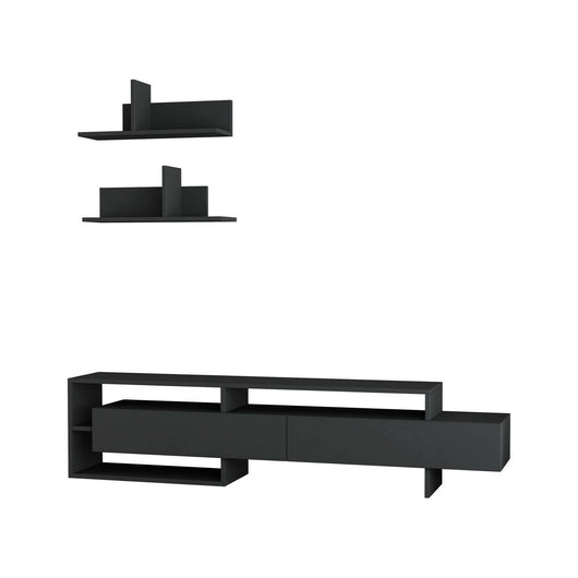 Parete attrezzata Huko, Composizione soggiorno, Mobile salotto multiuso, Armadio porta TV, 180x32 h42 cm, Antracite