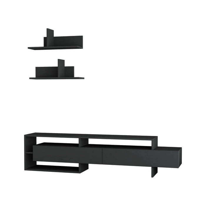 Parete attrezzata Huko, Composizione soggiorno, Mobile salotto multiuso, Armadio porta TV, 180x32 h42 cm, Antracite