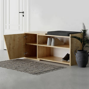 Scarpiera Neneng, Mobile portascarpe, Armadio da ingresso multiuso, Mobiletto per calzature, 104x47 h37 cm, Quercia