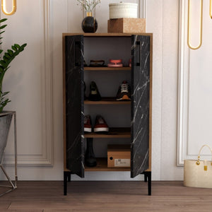 Scarpiera Ngerulmud, Mobile portascarpe, Armadio da ingresso multiuso, Mobiletto per calzature, 60x35 h111 cm, Noce e Nero