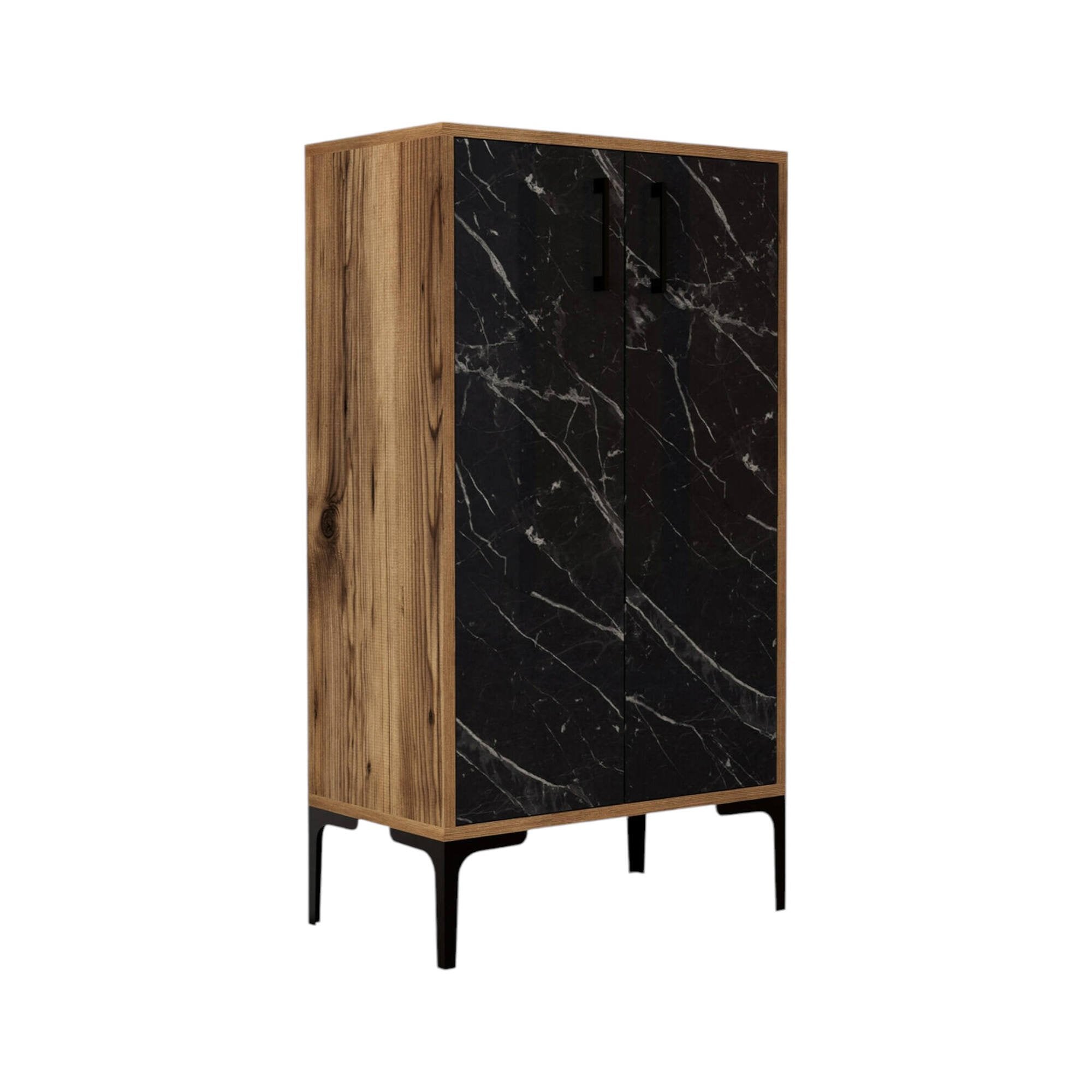 Scarpiera Ngerulmud, Mobile portascarpe, Armadio da ingresso multiuso, Mobiletto per calzature, 60x35 h111 cm, Noce e Nero