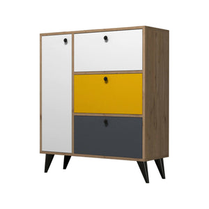 Scarpiera Tsuga, Mobile portascarpe, Armadio da ingresso multiuso, Mobiletto per calzature, 90x35 h105 cm, Quercia e Bianco