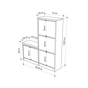 Scarpiera Velma, Mobile portascarpe, Armadio da ingresso multiuso, Mobiletto per calzature, 105x26 h119 cm, Quercia