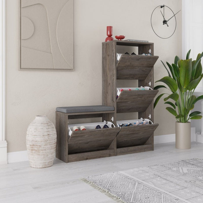 Scarpiera Velma, Mobile portascarpe, Armadio da ingresso multiuso, Mobiletto per calzature, 105x26 h119 cm, Marrone