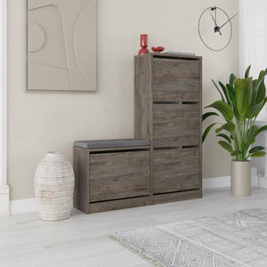 Scarpiera Velma, Mobile portascarpe, Armadio da ingresso multiuso, Mobiletto per calzature, 105x26 h119 cm, Marrone