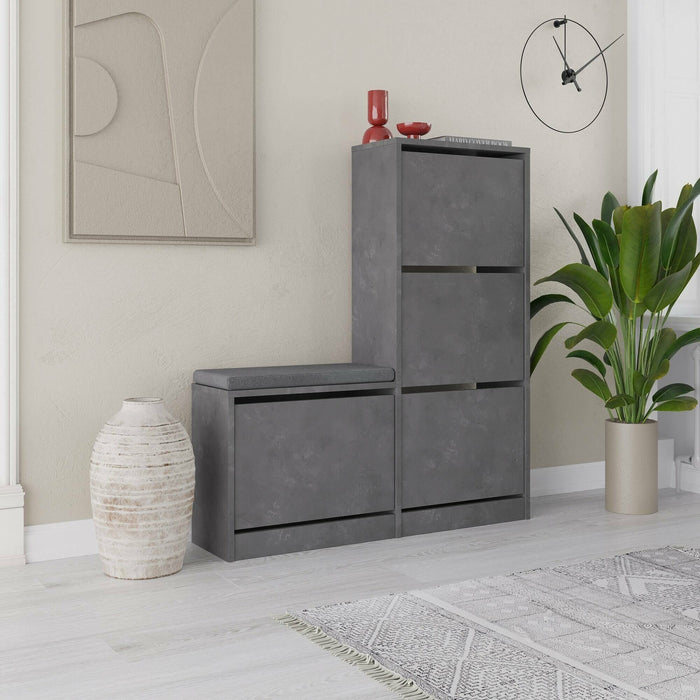 Scarpiera Velma, Mobile portascarpe, Armadio da ingresso multiuso, Mobiletto per calzature, 105x26 h119 cm, Grigio