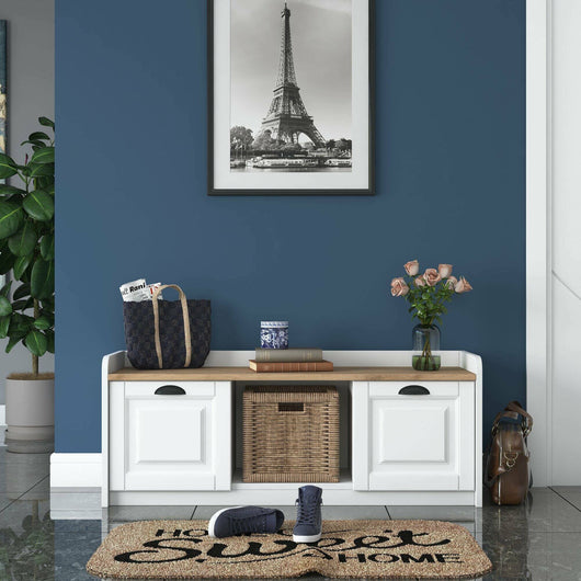 Scarpiera Egay, Mobile portascarpe, Armadio da ingresso multiuso, Mobiletto per calzature, 120x40 h45 cm, Bianco e Noce