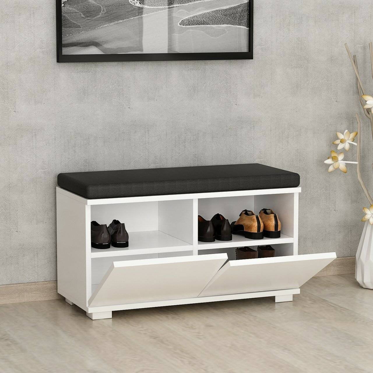 Scarpiera Delphin, Mobile portascarpe, Armadio da ingresso multiuso, Mobiletto per calzature, 80x35 h42 cm, Bianco