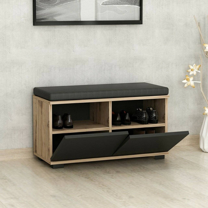 Scarpiera Delphin, Mobile portascarpe, Armadio da ingresso multiuso, Mobiletto per calzature, 80x35 h42 cm, Noce e Nero