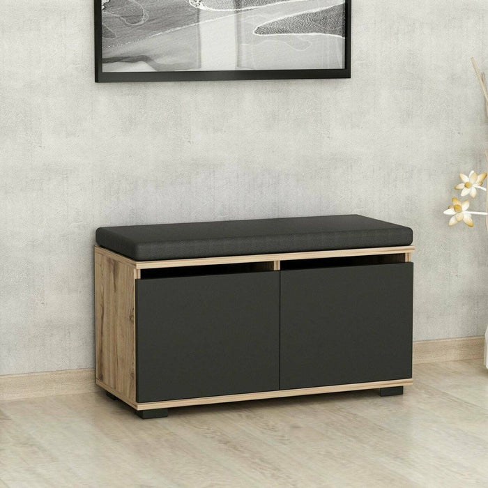 Scarpiera Delphin, Mobile portascarpe, Armadio da ingresso multiuso, Mobiletto per calzature, 80x35 h42 cm, Noce e Nero