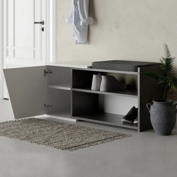 Scarpiera Neneng, Mobile portascarpe, Armadio da ingresso multiuso, Mobiletto per calzature, 105x38 h47 cm, Antracite e Bianco