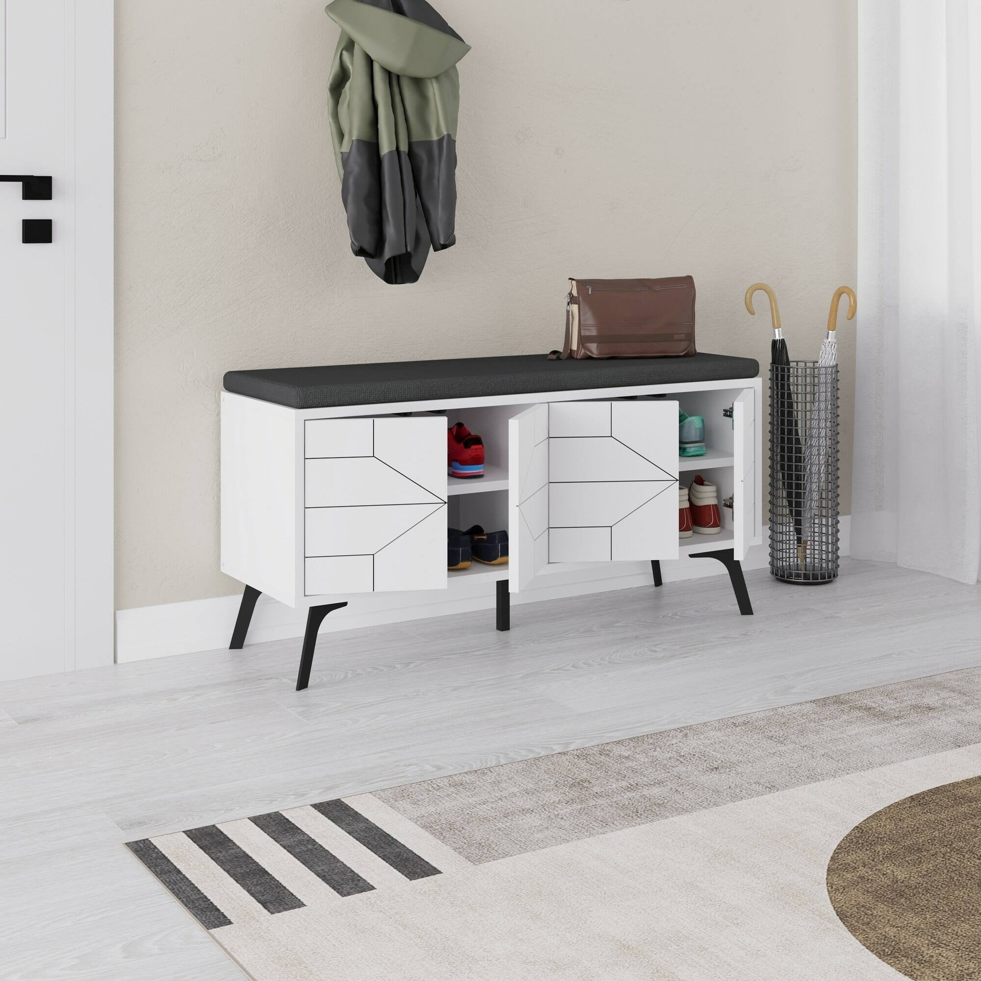 Scarpiera Velma, Mobile portascarpe, Armadio da ingresso multiuso, Mobiletto per calzature, 107x35 h55 cm, Bianco