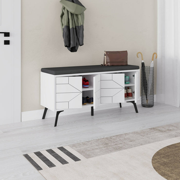 Scarpiera Velma, Mobile portascarpe, Armadio da ingresso multiuso, Mobiletto per calzature, 107x35 h55 cm, Bianco