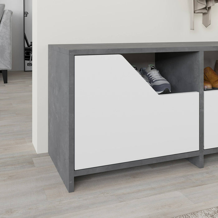 Scarpiera Berto, Mobile portascarpe, Armadio da ingresso multiuso, Mobiletto per calzature, 105x37 h47 cm, Grigio e Bianco