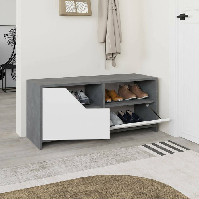 Scarpiera Berto, Mobile portascarpe, Armadio da ingresso multiuso, Mobiletto per calzature, 105x37 h47 cm, Grigio e Bianco