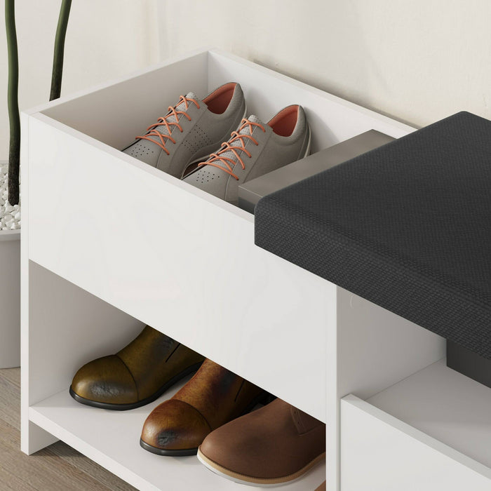 Scarpiera Nuri, Mobile portascarpe, Armadio da ingresso multiuso, Mobiletto per calzature, 120x41 h51 cm, Bianco