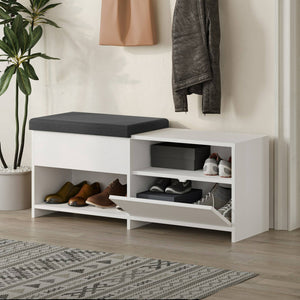 Scarpiera Nuri, Mobile portascarpe, Armadio da ingresso multiuso, Mobiletto per calzature, 120x41 h51 cm, Bianco