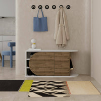 Scarpiera Kyle, Mobile portascarpe, Armadio da ingresso multiuso, Mobiletto per calzature, 104x37 h50 cm, Noce e Bianco