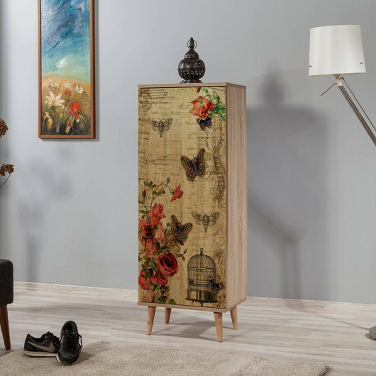 Scarpiera Dacrydium, Mobile portascarpe, Armadio da ingresso multiuso, Mobiletto per calzature, 50x38 h135 cm, Quercia e Multicolore