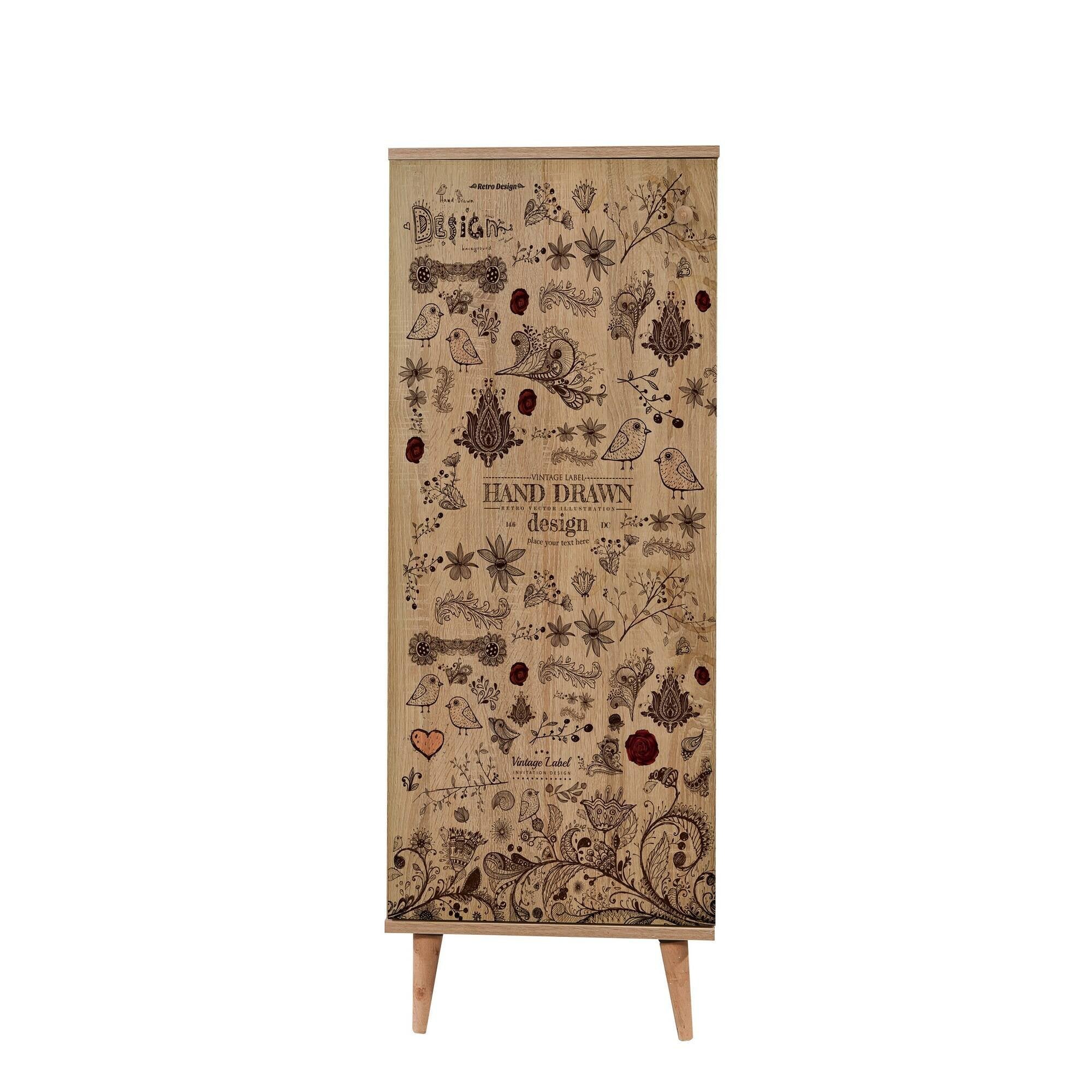 Scarpiera Dacrydium, Mobile portascarpe, Armadio da ingresso multiuso, Mobiletto per calzature, 50x38 h135 cm, Quercia e Noce