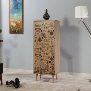 Scarpiera Dacrydium, Mobile portascarpe, Armadio da ingresso multiuso, Mobiletto per calzature, 50x38 h135 cm, Quercia e Noce