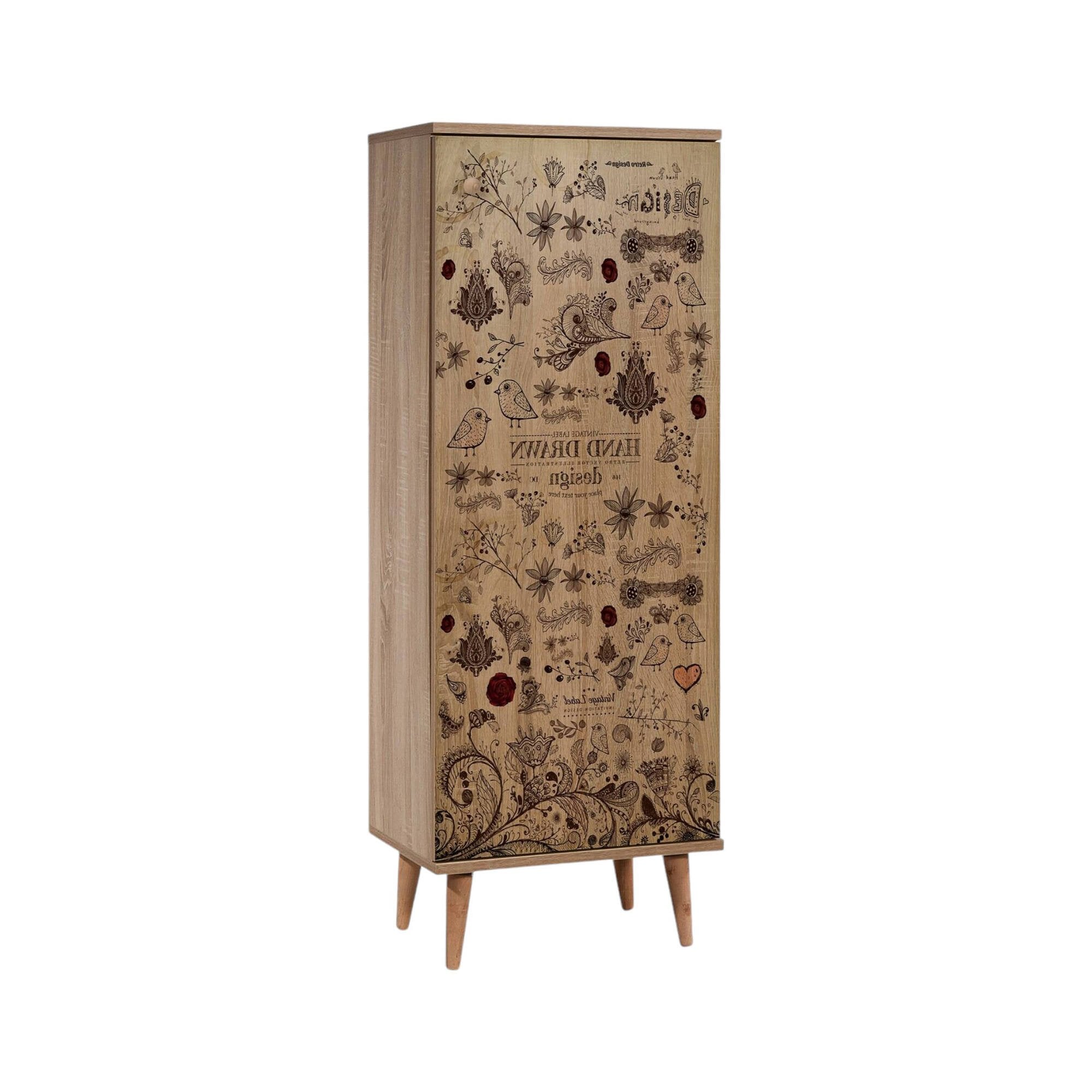 Scarpiera Dacrydium, Mobile portascarpe, Armadio da ingresso multiuso, Mobiletto per calzature, 50x38 h135 cm, Quercia e Noce