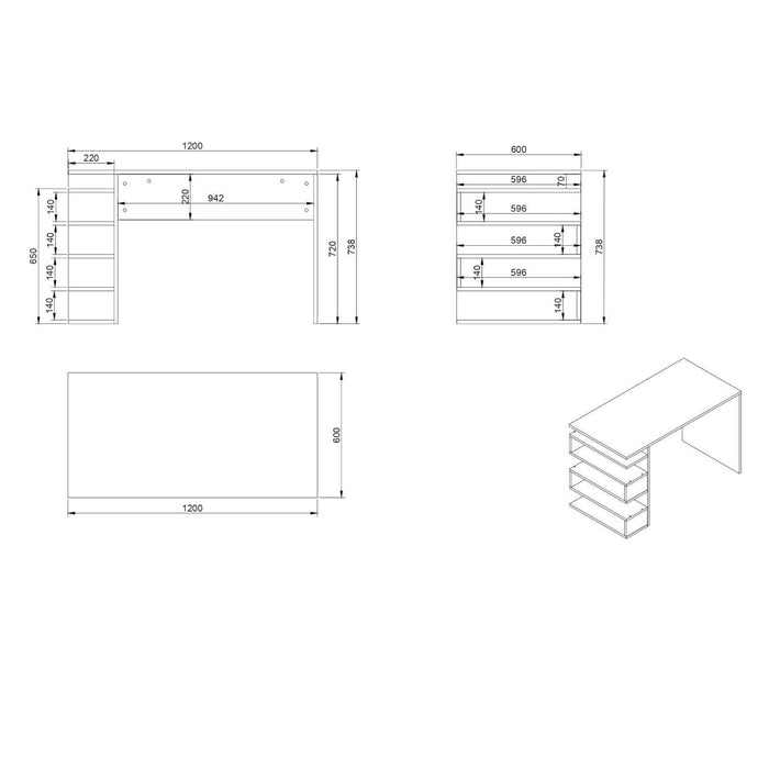 Scrivania Kate, Scrittoio multiuso, Tavolo per ufficio porta PC, Piano di lavoro, 120x60 h75 cm, Bianco