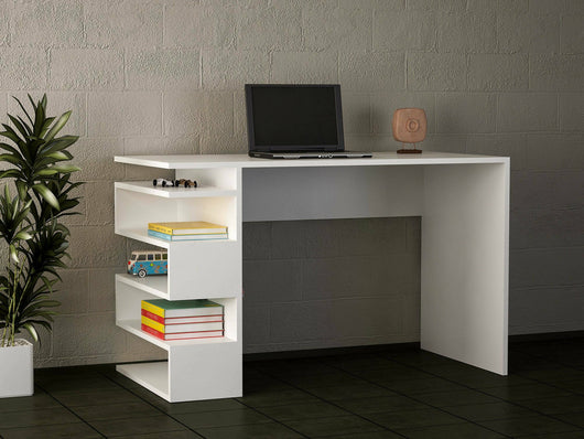 Scrivania Kate, Scrittoio multiuso, Tavolo per ufficio porta PC, Piano di lavoro, 120x60 h75 cm, Bianco