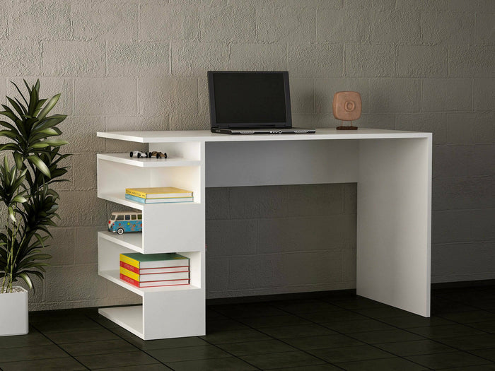 Scrivania Kate, Scrittoio multiuso, Tavolo per ufficio porta PC, Piano di lavoro, 120x60 h75 cm, Bianco