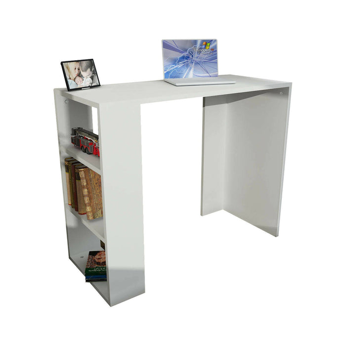 Scrivania Riad, Scrittoio multiuso, Tavolo per ufficio porta PC, Piano di lavoro, 90x40 h74 cm, Bianco