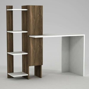 Scrivania Nanmadol, Scrittoio multiuso, Tavolo per ufficio porta PC, Piano di lavoro, 90x45 h72 cm, Bianco e Noce