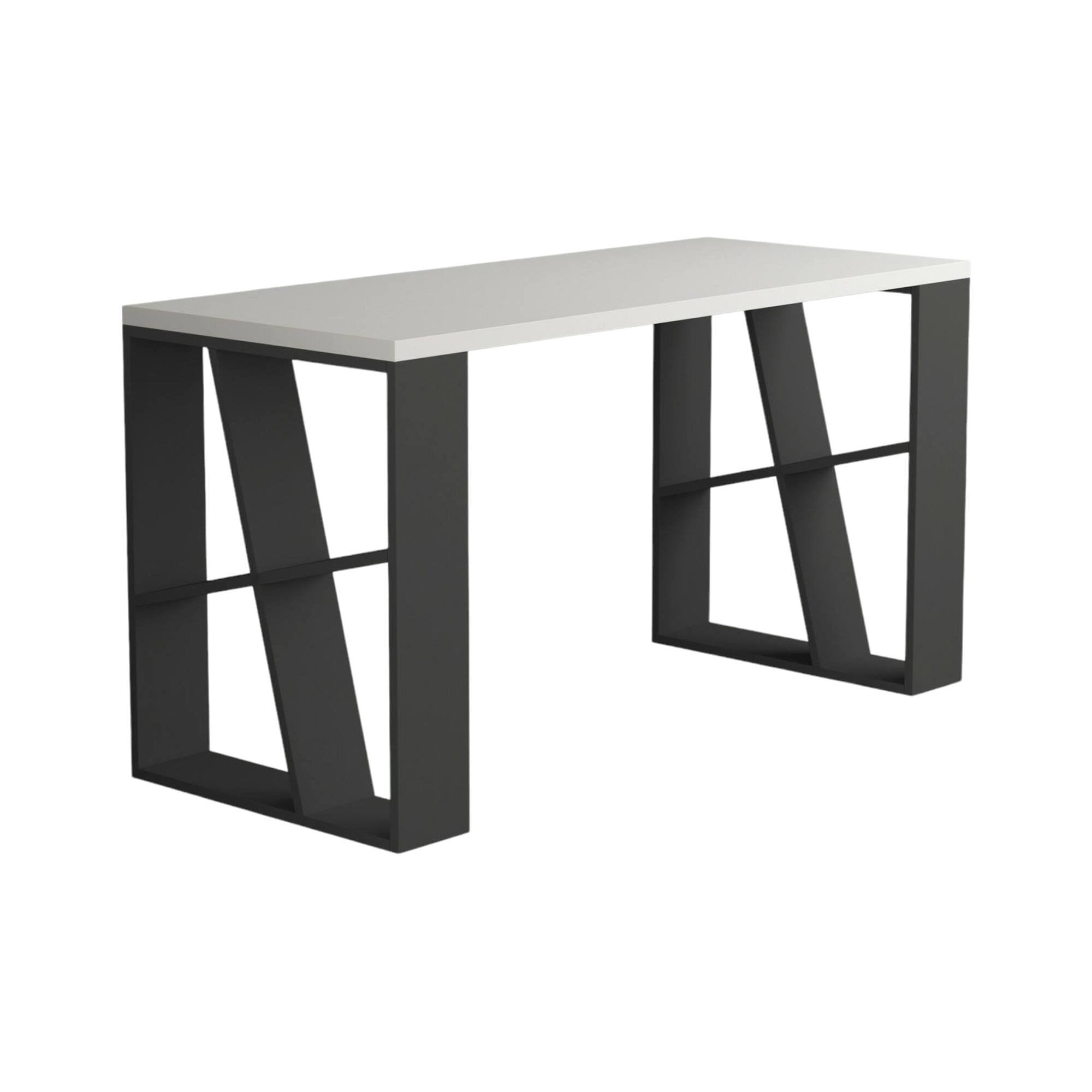 Scrivania Eloi, Scrittoio multiuso, Tavolo per ufficio porta PC, Piano di lavoro, 140x60 h75 cm, Bianco e Antracite